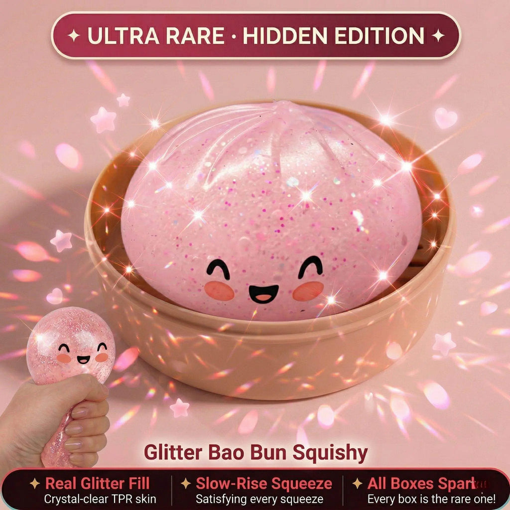 Viral Dumpling Squishy ULTRA RARE Pearl Pink Glitter Hidden Edition | Squishy Dumpling Slow Rise Stress Relief Fidget Toy Soft TPR Squeeze Ball ASMR Sensory Gift Cute Blind Box Squishy Butter Feel Hand Toy Relaxing Squeeze Toy S Food