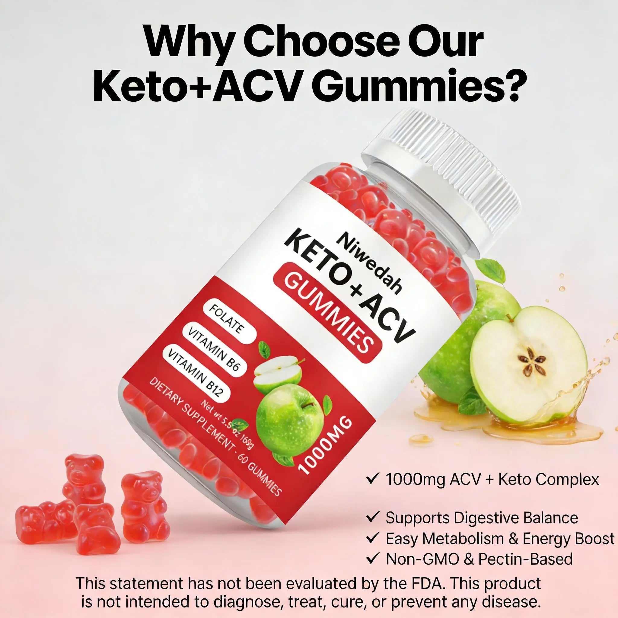 Apple Cider Vinegar Gummies | Daily Wellness Support, Metabolism & Digestive Support, Easy-To-Take ACV Alternative