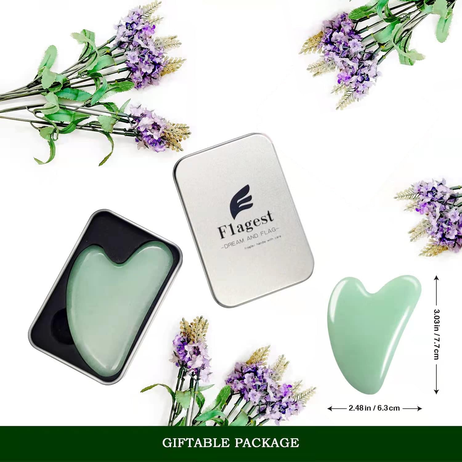 Gua Sha Facial Tool - Jade Stone Massager for Spa Acupuncture Therapy - Heart Shape Guasha for Face