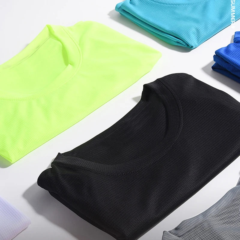 Summer Mens Quick Dry Running Bodybuilding Shirts Sport Gym T Shirt Men Short Sleeve Fitness Tops Oversized T-Shirt Jersey
