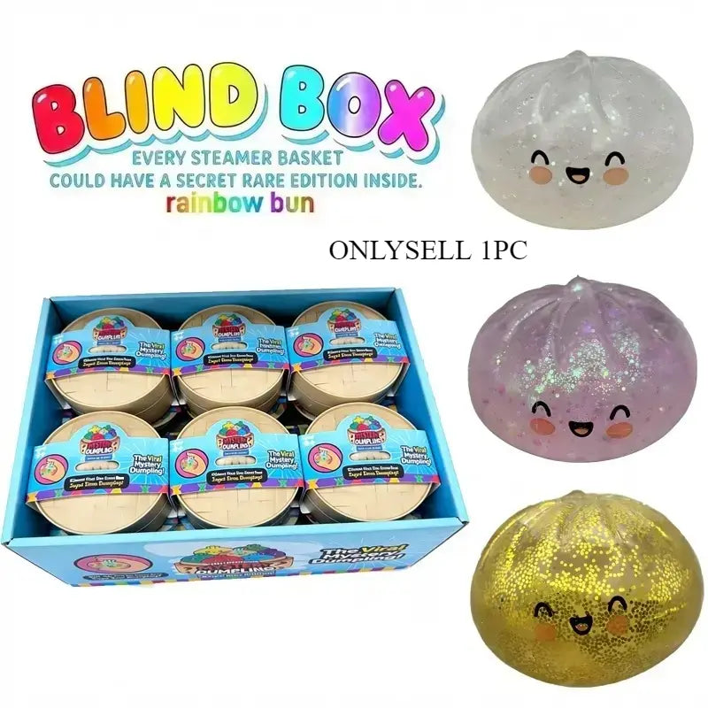 Glitter Series Expressive Big Dumpling Squishy - Blind Box, Mysecret Bun Fidget Toy, Soft TPR Material, Stress Relief, Unboxing Surprise, Rare Squishy Random Style per Pack. Perfect for Graduation, Great for Students to Exchange Gifts.