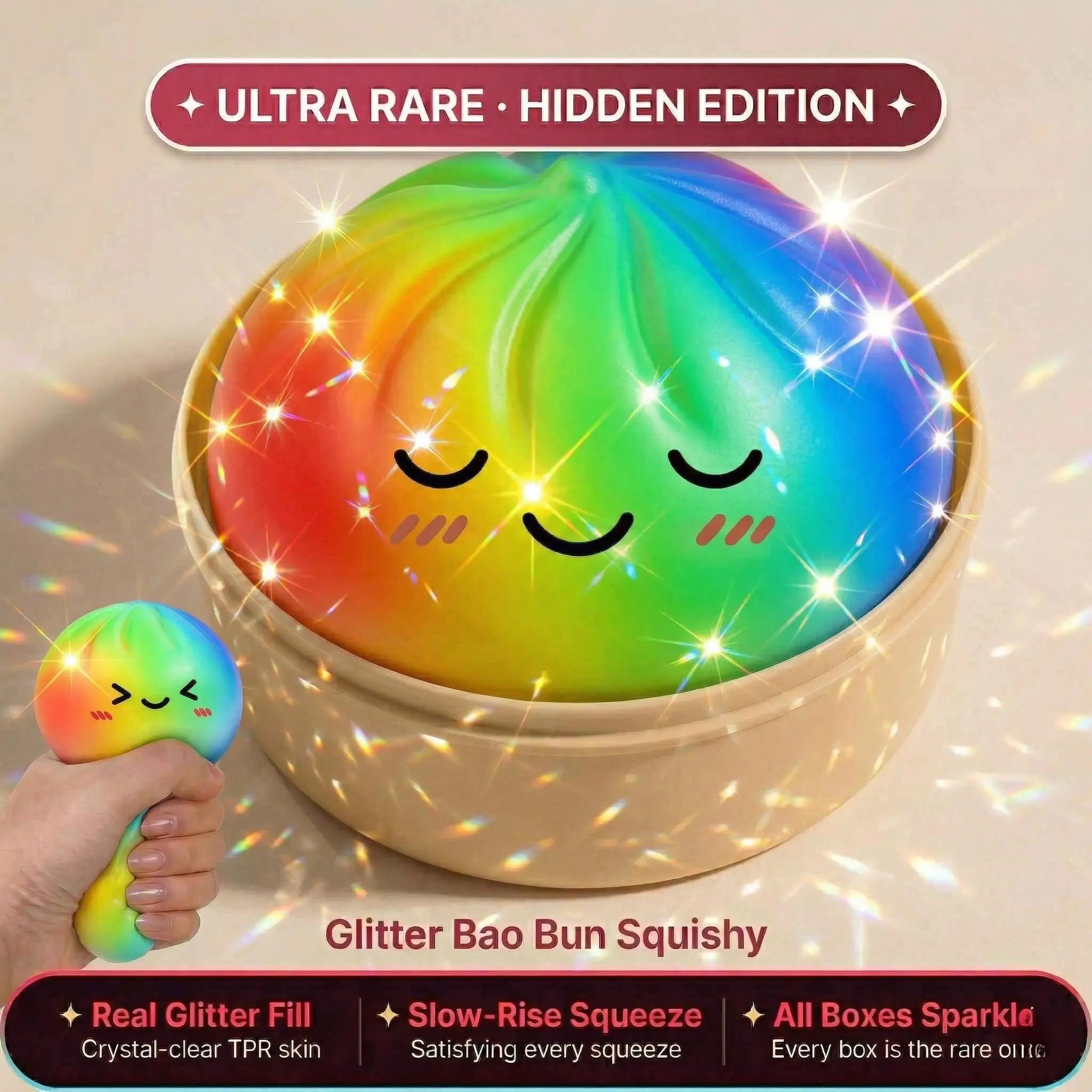 Viral Dumpling Squishy ULTRA RARE Pearl Pink Glitter Hidden Edition | Squishy Dumpling Slow Rise Stress Relief Fidget Toy Soft TPR Squeeze Ball ASMR Sensory Gift Cute Blind Box Squishy Butter Feel Hand Toy Relaxing Squeeze Toy S Food